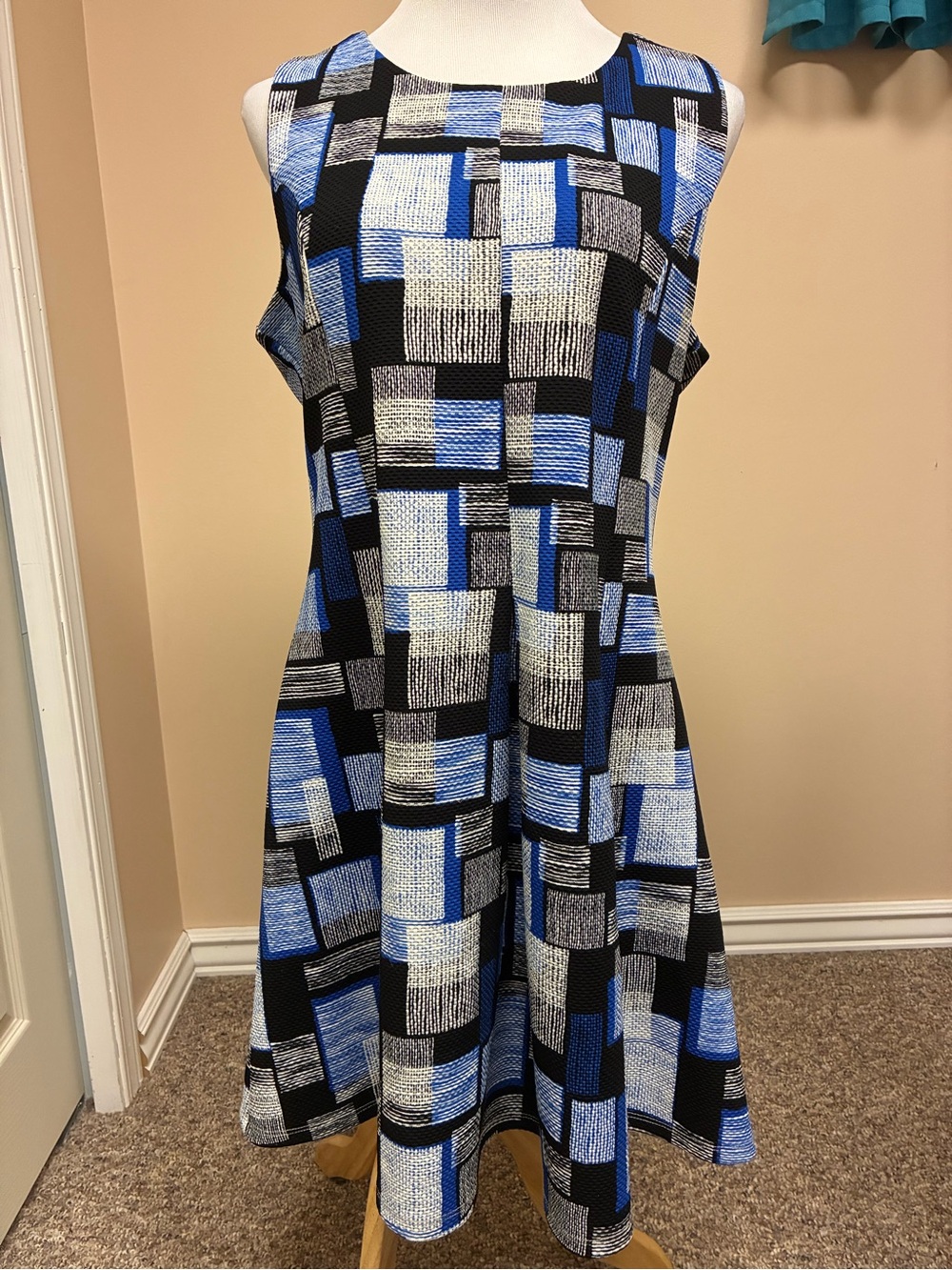 Dex Geometric Blue and Black Women's Dress